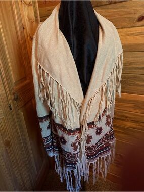 Reba Beige Fringe Aztec Knit Cardigan Sweater